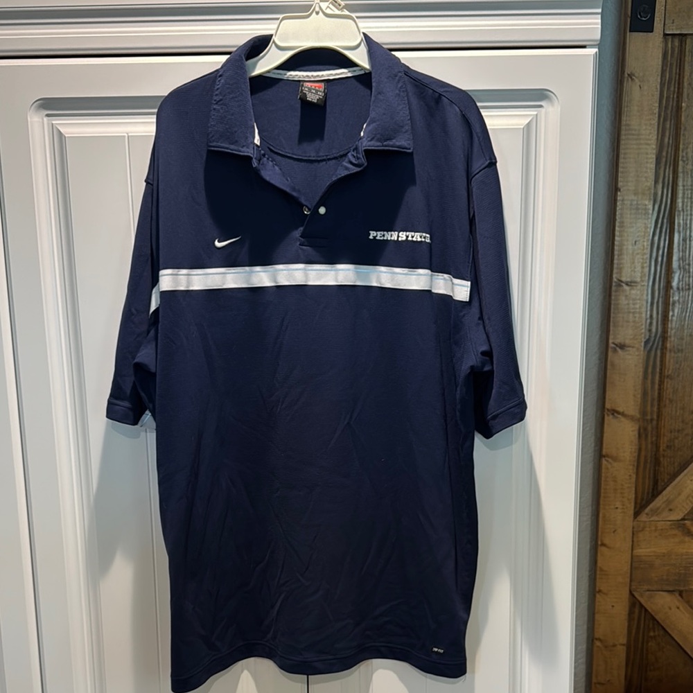 Penn State Nike Blue and White Polo Shirt with Athletic Stripe